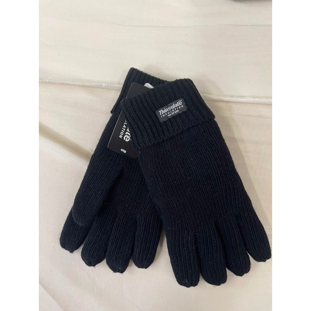 Thinsulate Insulation 40gram Black Knit Winter Gloves Mens Ribbed Cuff Warm Soft
